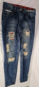Nitagut Womens High Rise Distressed Blue Jeans Patchwork Cuff - Picture 1 of 7