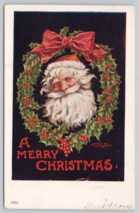 Postal Dividida Feliz Navidad Santa Claus Fondo Negro Corona - Imagen 1 de 2