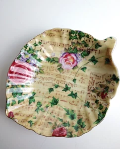 Godinger & Co 'Antique Reflections Leaf Shape Porcelain Dish w/Roses Sheet Music - Picture 1 of 11