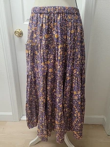 J CREW FLORAL COTTON TIERED RUFFLE MAXI SKIRT Sz SMALL - Picture 1 of 7