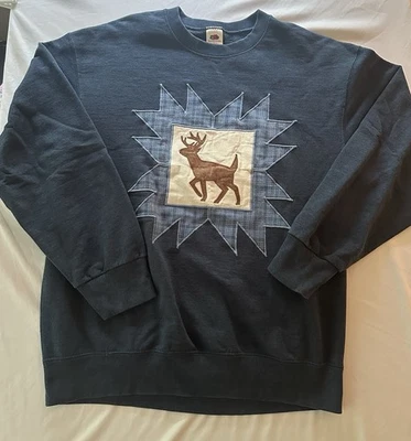 Vintage 90’s Deer Plaid Starburst Crew Neck Comfy Sweatshirt Large Grandma Core - Image 1 of 4