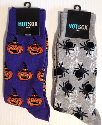 2 件 Hot Sox 万圣节男式船员袜南瓜和蜘蛛棉混纺 10-13 码 — 第 1/3 张图片