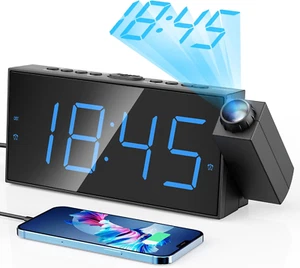Digital Projection Alarm Clocks for Bedrooms - Large LED Display, 180° Rotatable - Picture 1 of 12