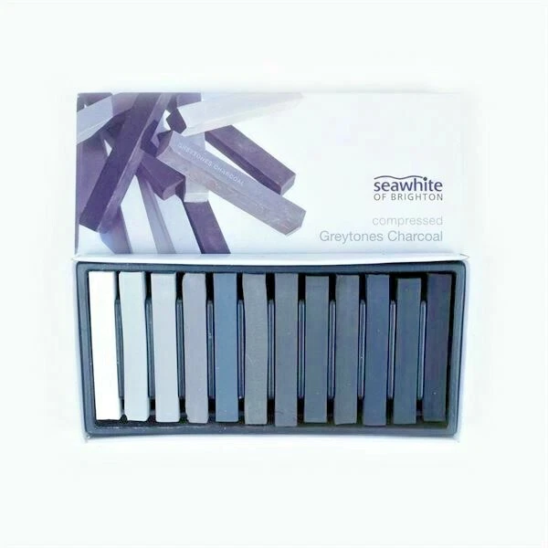Seawhite Compressed Sketching Stick Set - Pack of 12 White to Black Aka Greytone