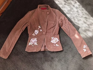 Vintage French Connection Corduroy Tan Embroidered Jacket Size 6 - Picture 1 of 12