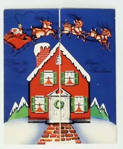 Tarjeta de Navidad Papá Noel reno volador años 40 Nochebuena - Imagen 1 de 3