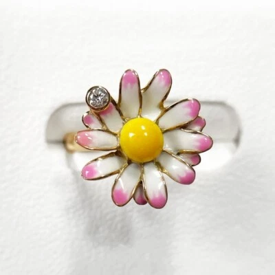 Anillo Christian Dior Diorette 1P Diamante 18K YG Rosa Flor Pinky #42 / 2.2 ~ 2.6US Foto 1 de 4
