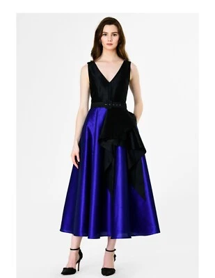 Asymmetric Ruffle Two-tone Dupioni Dress Size  12 Belted Dress preowned. - Image 1 of 4