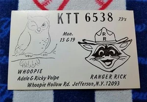 Amateurfunk CB RADIO QSL Trading Card "RANGER RICK & WHOOPIE - JEFFERSON NY NEW YORK" - Bild 1 von 1