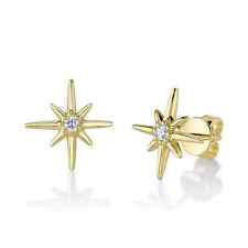 14K Yellow Gold North Star Diamond Earrings Compass Studs Natural 0.07 CTW Round