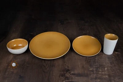 Mud Factory Ceramic Dinnerware Plates Dinner Set Pack of 16 (Yellow, White) - Image 1 of 4