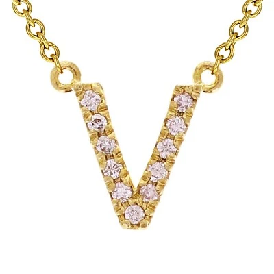 Collar Colgante Oro Amarillo Blanco o Rosa 14k Diamante Inicial Letra V 18" Foto 1 de 4