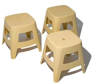 Plastic's Craft Set of Three Butter Yellow Plastic Stools / New - Picture 1 of 5