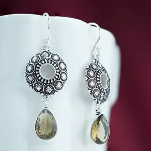 Smokey Topaz Gemstone Handmade 925 Sterling Silver Jewelry Earring SZ-1.80" - Picture 1 of 1