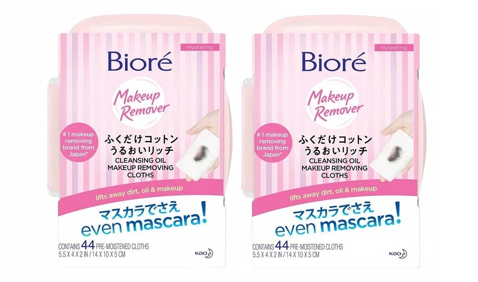 2 paños quitadores de maquillaje Bioré Beauty aceite 44 unidades superior removedor de maquillaje japonés Foto 1 de 3