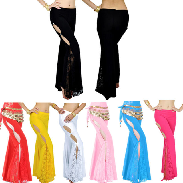Belly Dance See Through Sheer Harem Yoga Genie Pants Side Slit Trousers  Costumes