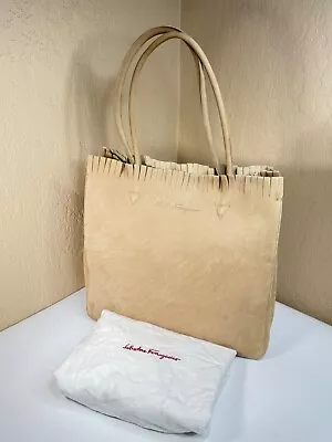 Salvatore Ferragamo Beige Leather Fringe Tote Bag w/ Removable Zip Pouch - Image 1 of 4