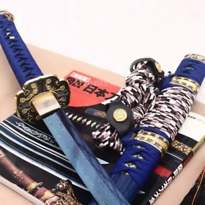 Traditional Damascus Folded Steel Tachi Katana Blue Blade Japanese Samurai Sword - Picture 1 of 14
