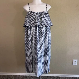 NUEVO NUEVO CON ETIQUETAS Polo Ralph Lauren Azul Blanco Volantes Correa para el Hombro Pom Pom Vestido Midi 14 - Imagen 1 de 6