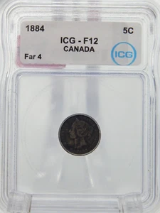 1884 Canada Nickel 5 Cent Piece Coin - ICG Graded F 12 - Far 4 (BT498) - Picture 1 of 4