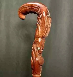 WALKING STICK Christian Cross Carved Wooden Pilgrim Walking Cane: - Picture 1 of 4