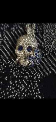 collar gucci flora calavera diamantes zafiros 60cm rara joyería oro blanco  Foto 1 de 4