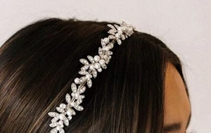 SWEETV Rhinestone Bridal Headband Silver Crystal Tiara - Picture 1 of 7