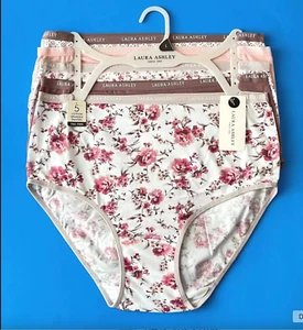 Laura Ashley 5pack Size L Cotton Brief Underwear Panties Beige Floral NWT - Picture 1 of 16