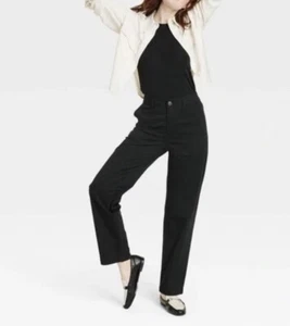 Women’s A New Day High Rise Slim Straight Chino Pants Black Size 4 Retail $28 - Picture 1 of 7
