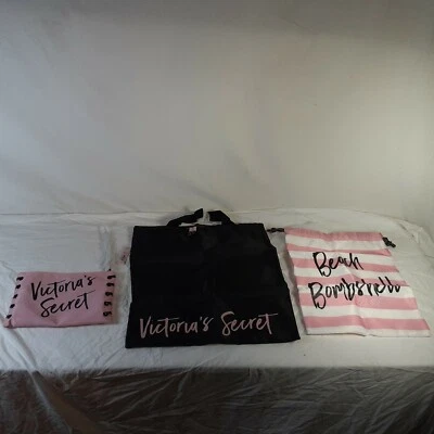 Victoria's Secret Trio Beach Bombshell Bolso Bolso Bolso sin asas Conjunto de 3 Bolso Rosa Negro Foto 1 de 4