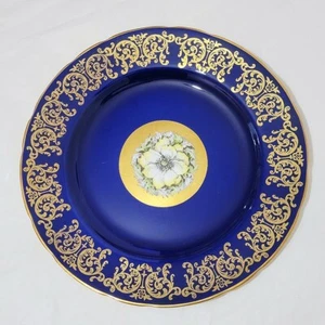 Rare Paragon Yellow Anemone Floating on Gold Cobalt Blue 8 1/4 " Plate 185 - Picture 1 of 6