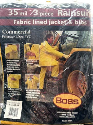 Boss 3 Piezas Traje de Lluvia Forrado Chaqueta y Baberos XXL Amarillo Comercial PVC NUEVO Foto 1 de 4