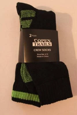 NEW Mens 2 Pair Crew Length Socks Shoe Size 6-12 Black Green Winter Footwear - Image 1 of 2