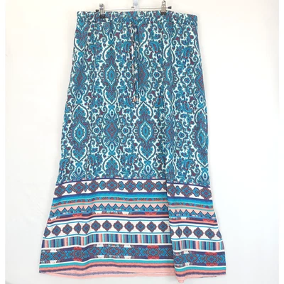 Faded Glory Maxi Skirt Paisley Pull On Women XXL Multicolor Teal Drawstring - Изображение 1 из 4