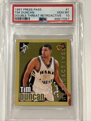 Press Pass 1997 Tim Duncan novato PSA GEM como nuevo 10 tarjetas #1 NBA HOF Spurs POP 21 Foto 1 de 2
