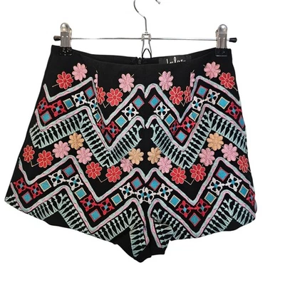Lulus NWT Black Multi Rhythm Embroidered Floral High-waisted Shorts Size Small - Image 1 of 4