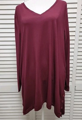Vestido Chico's Top Mujer Talla 2 EE. UU. L Borgoña Mezcla Algodón Cuello en V Manga Larga Nuevo con Etiquetas Foto 1 de 4