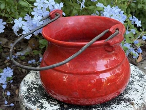 Vintage Red Glaze Peasant Village Italy Pottery Cauldron Mittledorfer Strauss - Picture 1 of 14