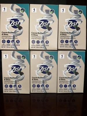 Zest Cocoa Butter & Shea Bar Soap 7.05oz – Lot of 6 Bars – Moisturizing Fresh - Image 1 of 3