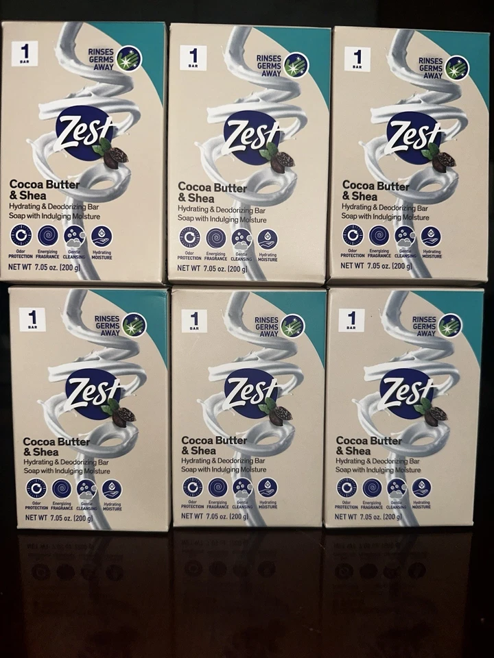Zest Cocoa Butter & Shea Bar Soap 7.05oz – Lot of 6 Bars – Moisturizing Fresh - Image 1 of 3