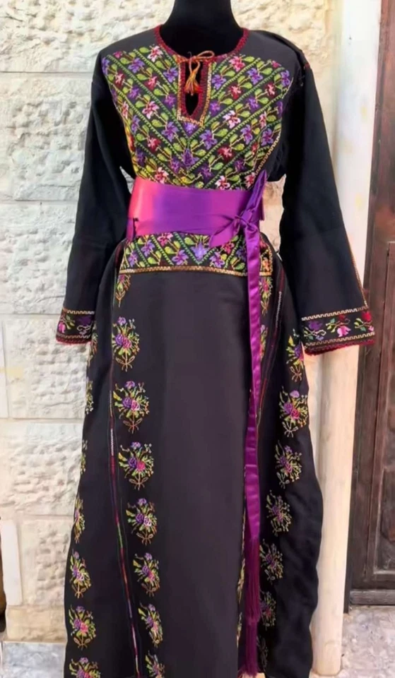 Vestido de noiva vintage palestino feito à mão pontos tecido bordado Thoub - Imagem 1 de 1