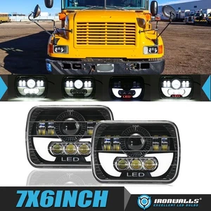 Pair 7x6" LED Headlights High/Low DRL Lamp for International 3800 School Bus - Bild 1 von 10