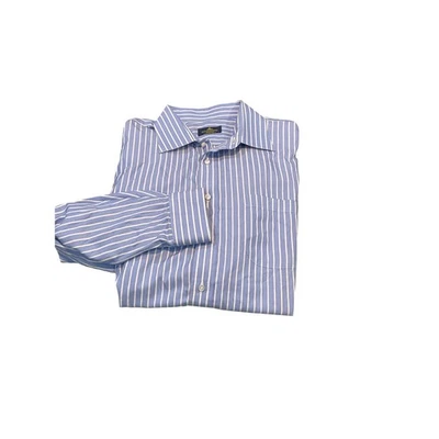 Camisa de vestir Holland & Sherry a medida a rayas azules con botones para hombre Foto 1 de 4