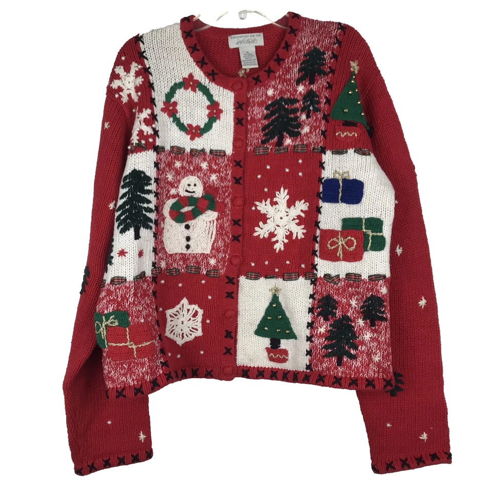 Cárdigan Suéter Vintage Lord & Taylor Navidad Rojo Vacaciones Tejido Árboles Mediano Foto 1 de 4