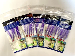 5 x Packs Fladen Mackerel Feathers 5 Hook Rig Size 1/0 Sea Fishing Cod Pollock - Picture 1 of 2