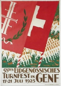 Póster original vintage FESTIVAL SUIZO DE GIMNASIA GINEBRA 1925 - Imagen 1 de 1