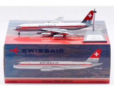 Modelo de avión a bordo B-990-SR-CB Swissair Convair CV-990 HB-ICB fundido a presión 1/200 Foto 1 de 4