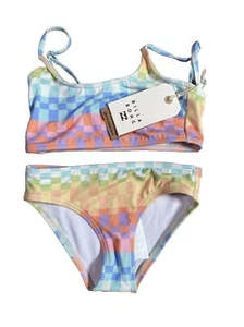 Billabong Girl's Size 5 2 Pc Bikini Swimsuit Paradise Check Trilet Set - Picture 1 of 4