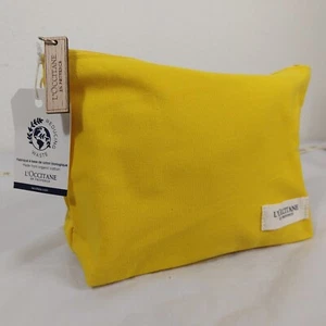 L'Occitane Organic Cotton Yellow Cosmetic Pouch Wooden Zipper NEW - Picture 1 of 7