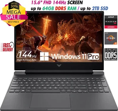 HP Victus 15.6" FHD Gaming Laptop R5-7535HS 8GB 512GB RX 6550M Backlit Win11 PRO - Image 1 of 4